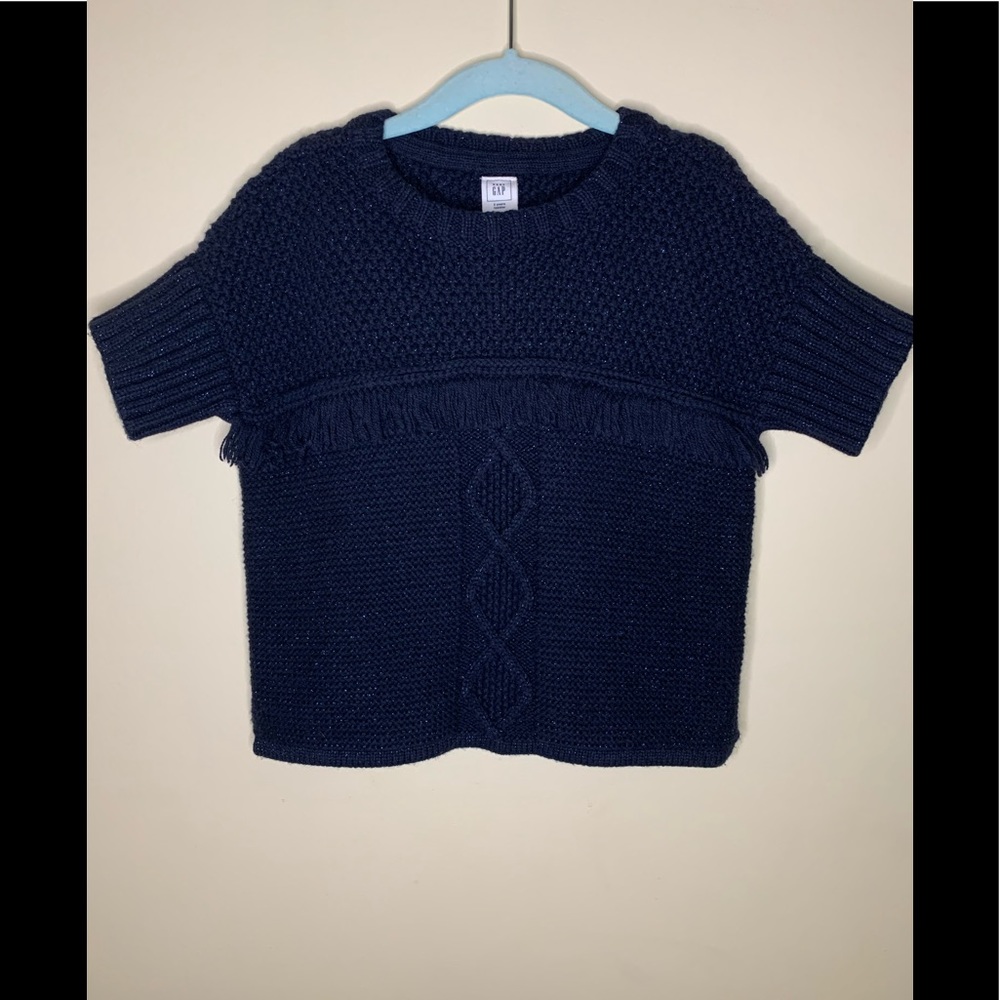 BABY GAP FRINGE METALLIC BLUE TEXTURED CABLE KNIT SWEATER TOP 3 3T EUC LIKE NEW